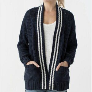 MARGARET O'LEARY 100% Cotton Varsity Stripe Long Open Cardigan L